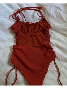 Xhilaration Rust Orange Ribbed Tie-Side Bodysuit